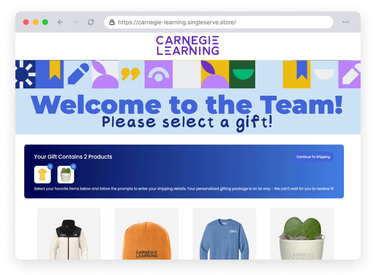 Gifting store where a recipient selects a welcome gift