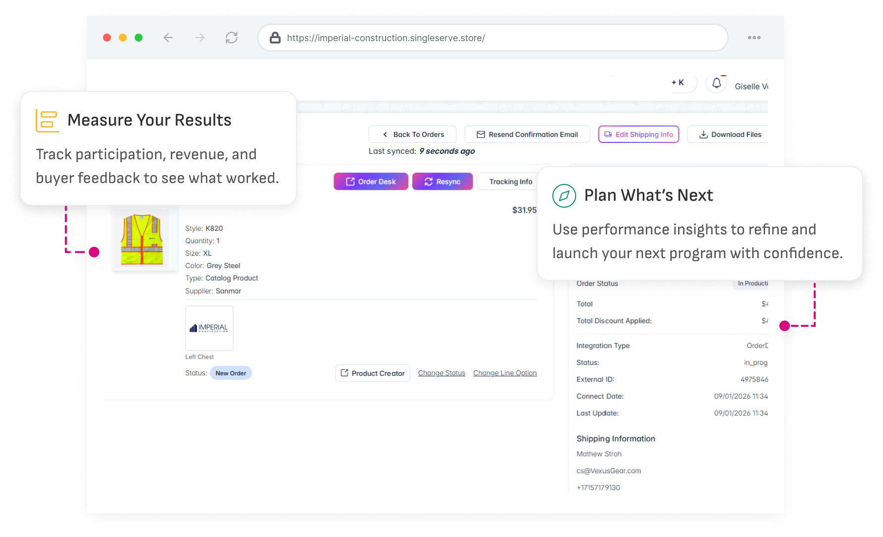 Order detail and reporting view used to track program results