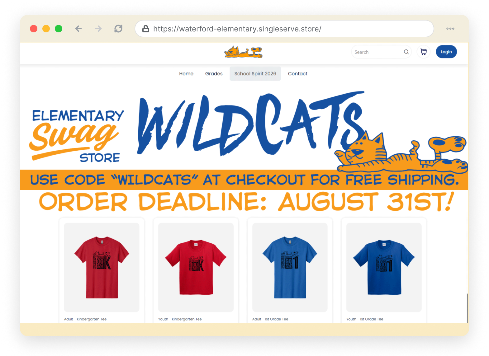 Pop-up school spirit store with an order deadline banner