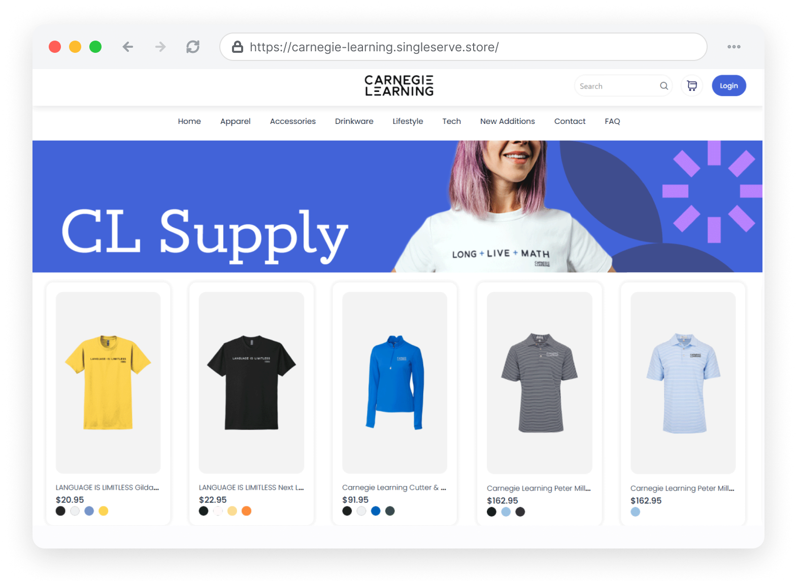 Company store homepage with branded apparel product grid