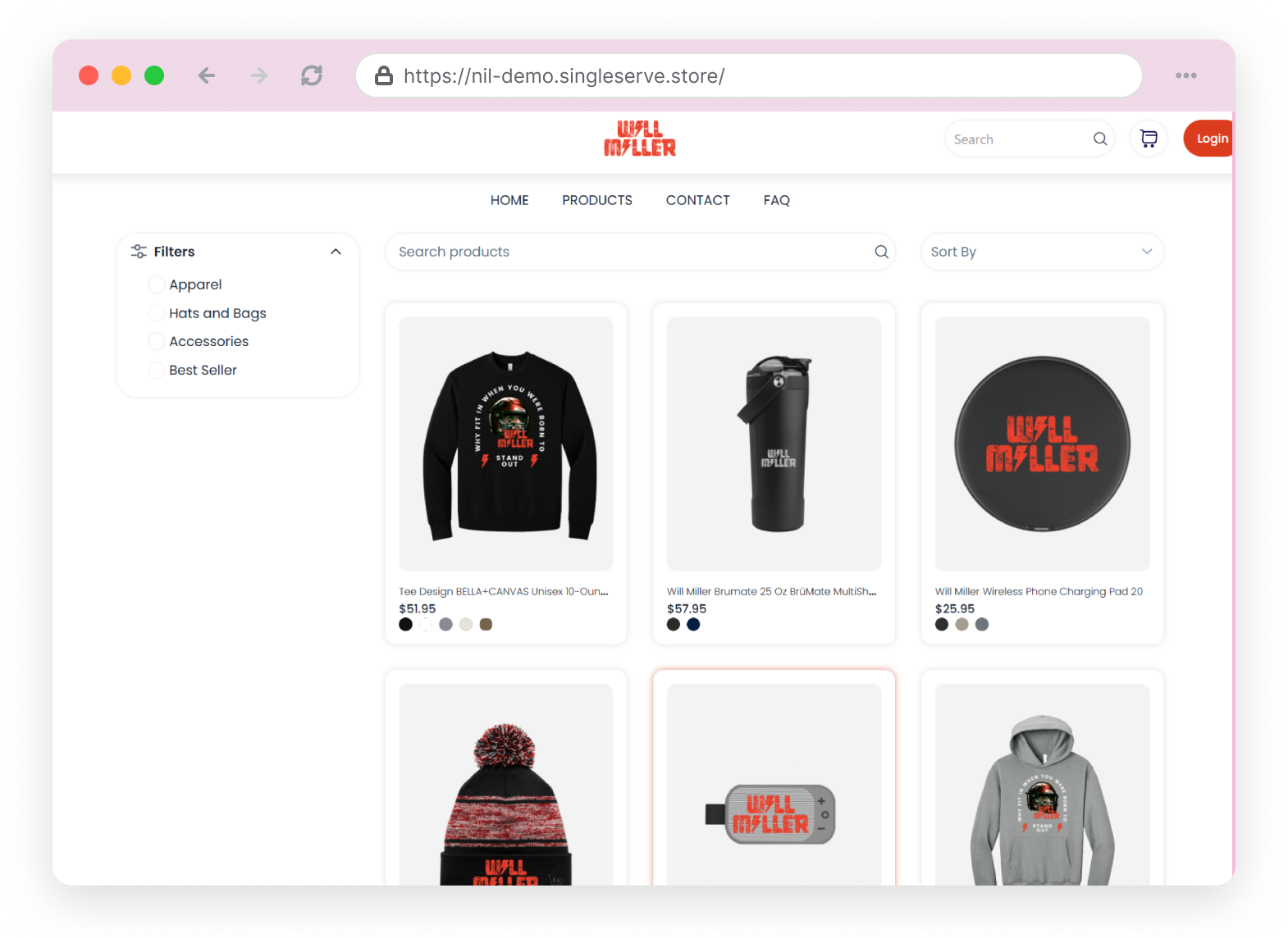 Hybrid and print-on-demand store with filters and product grid